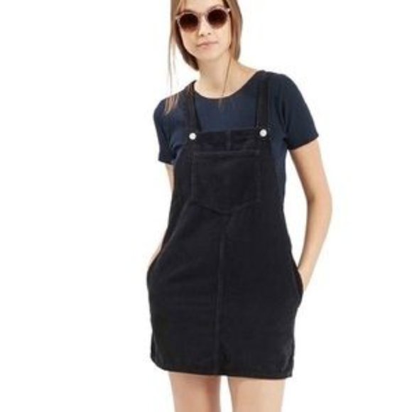 Topshop Dresses & Skirts - Topshop Moto Corduroy Overall Mini Dress in Black